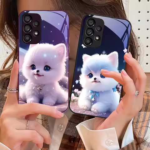 Cute Little Dog Green For Samsung Galaxy S10 4G S20 11E 30 S21 21Fe 22 S24 Pro S23 Ultra 5G S8 S9 Tempered Glass Phone Case