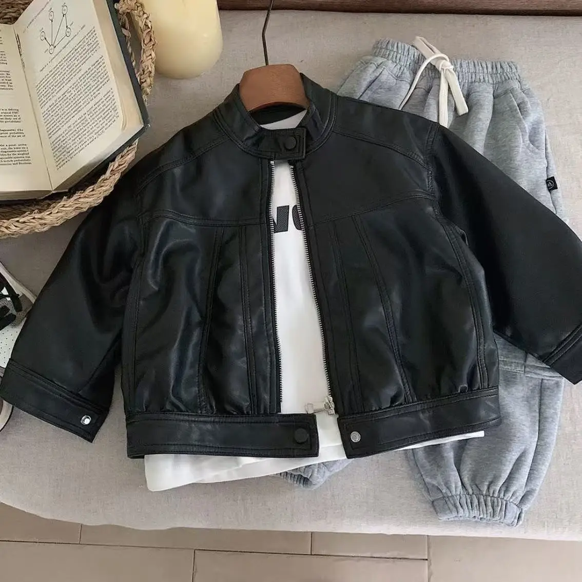 Spring Autumn Boys Leather Jackets For 1-12Years New Classics Handsome Girl Pu Outerwear Kids Clothing Zipper Fly Coats