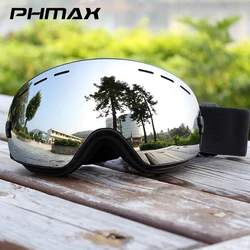 PHMAX OTG Ski Goggles Grey Snowboard Goggles for Men Women Adults Youth Over Glasses 100% UV Protection Anti-fog Wide Vision