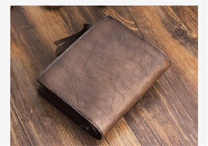 Vintage fashion handmade designer top layer cowhide leather youth wallet simple casual outdoor short purse for men and women