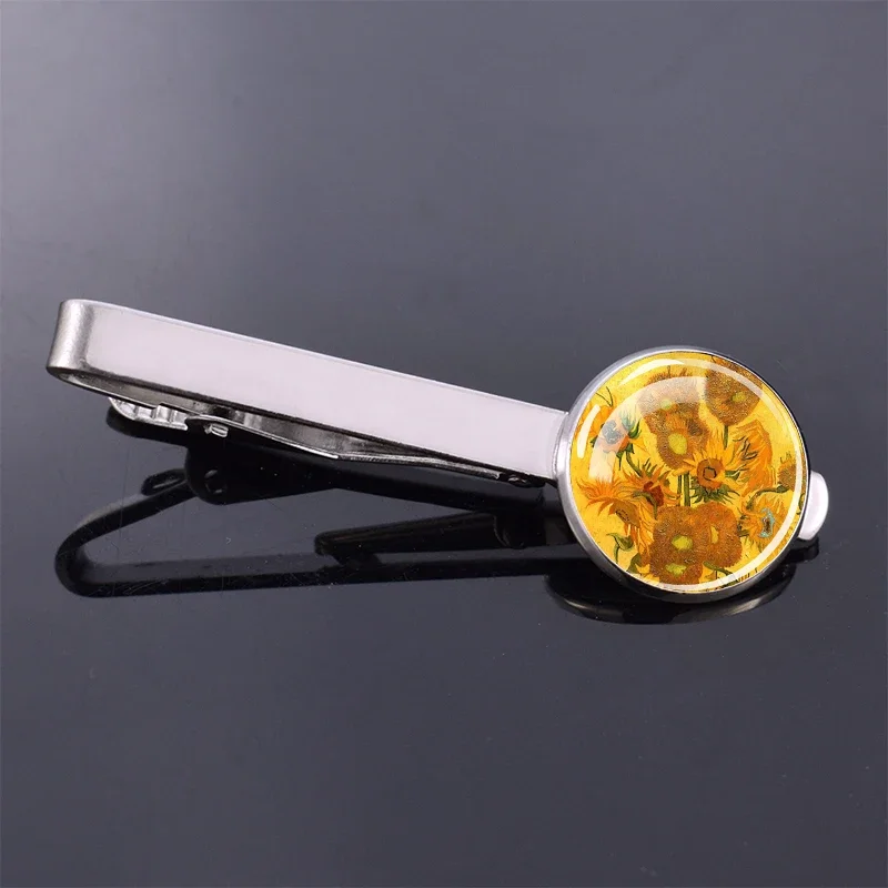 فان جوخ النفط اللوحة التعادل كليب أزياء الرجال الفن مجوهرات ليلة المشهد نمط فضي اللون التعادل كليب الفنان هدية عيد الأب