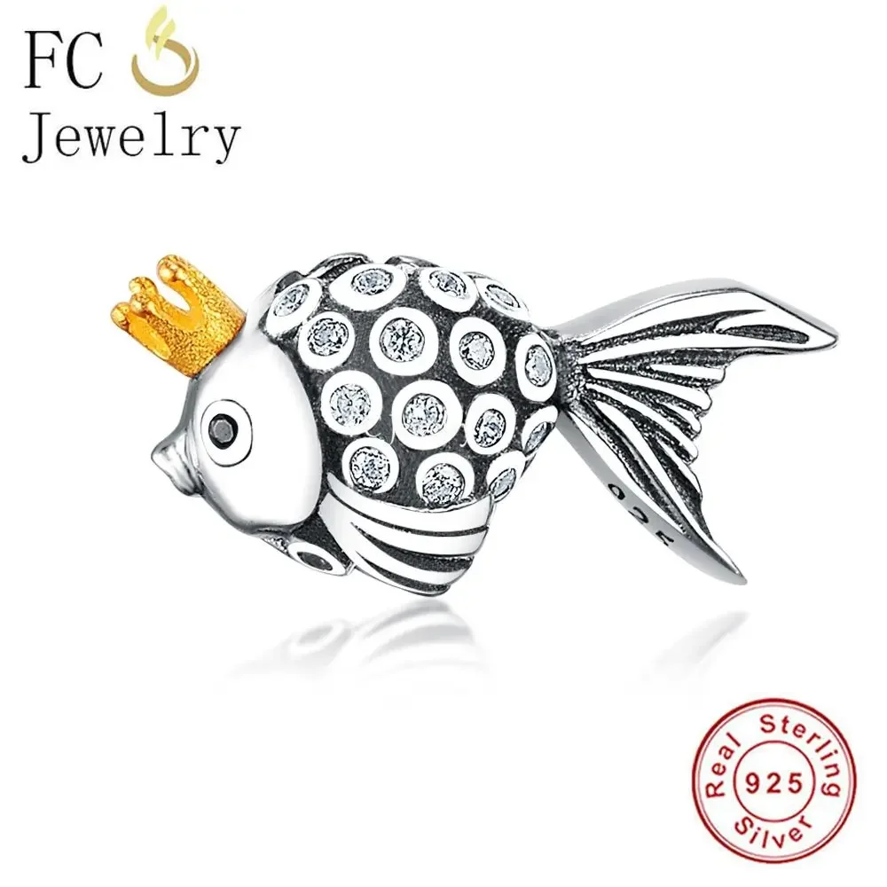 

FC Jewelry Fit Original Brand Charms Bracelet 925 Sterling Silver Goldfish & Princess Gold Color Crown CZ Bead Berloque 2023 DIY