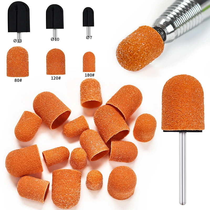 1pcs Nail Sanding Caps With Rubber Gel Polish Remover Nail Drill Bit Mill Grinding Sand Cap Pedicure Tool For Manicure Machine