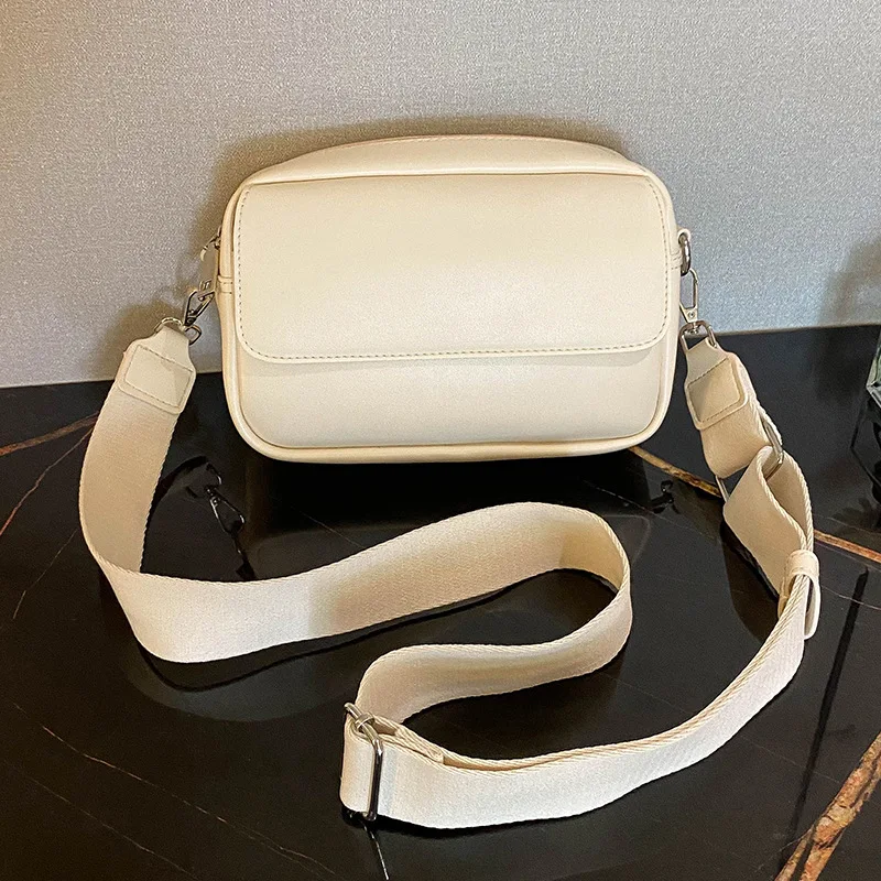 Multi-layered square women's crossbody pu loose change phone storage widened shoulder strap commuting single-shoulder bag