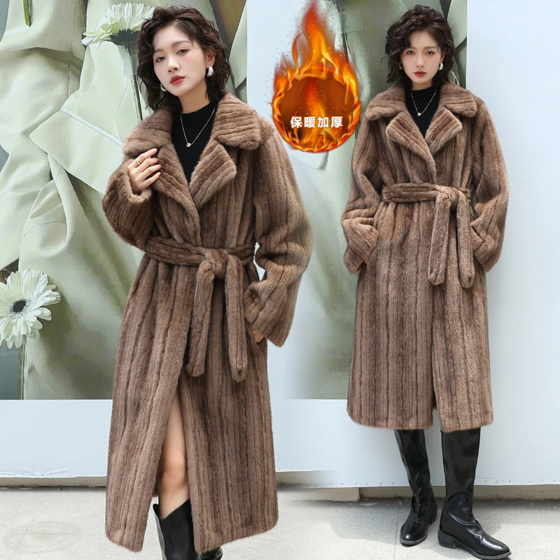 Manteau Long en fausse fourrure de luxe haut de gamme, vêtements chauds d'hiver pour femmes, veste en fourrure à manches longues, manteau Long Chic en Faux vison