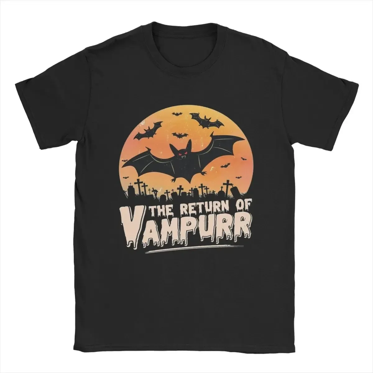 The Return Of Vampurr T-Shirt Men O Neck Pure Cotton T Shirts Vampire Cat Vs Cucumber Short Sleeve Tee Shirt Graphic Clothes