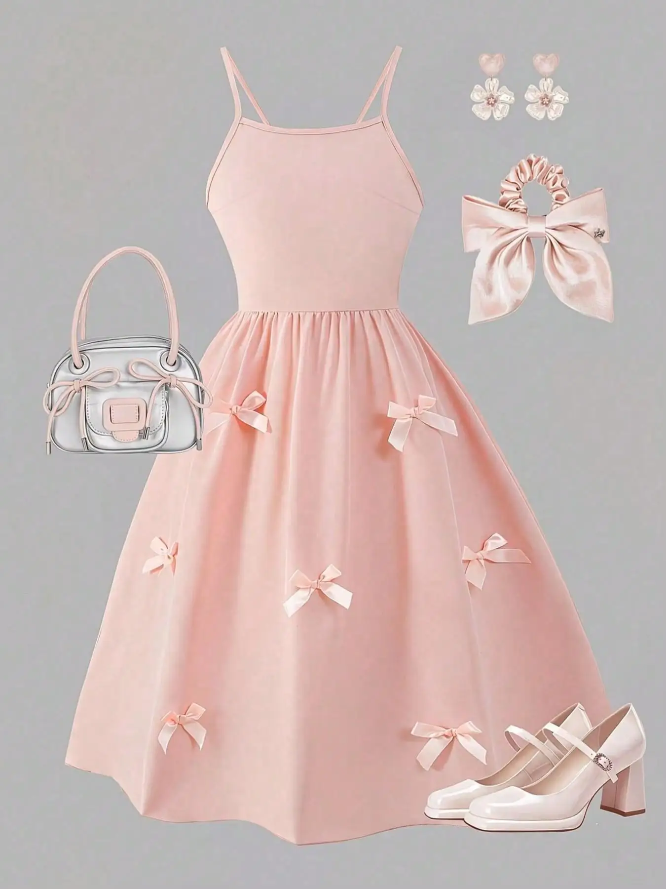 Girls Strapless Bow Decorated Dress Soft Sweet Summer Princess Style Vacation Kids' Clothing