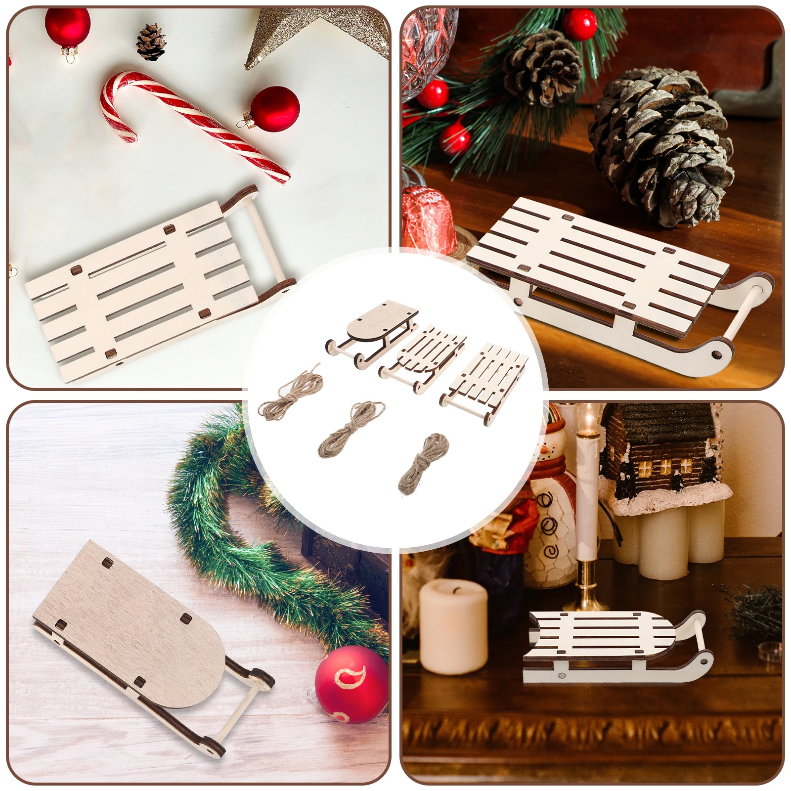 

12pcs Mini Wooden Sleigh Decoration Unfinished Wood Sled Craft For Christmas Home Office Party Decor Sleigh Ornament Xmas