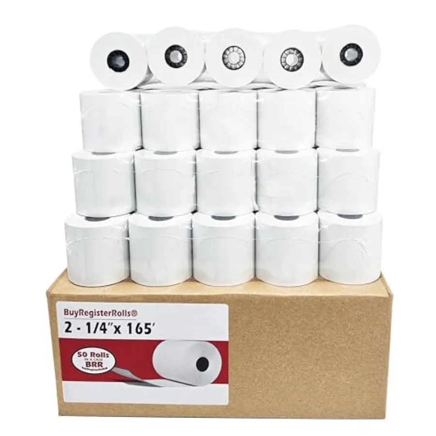 

Термобумага для кассовых аппаратов 2-1/4 дюйма (57 мм) x 165 футов (50 рулонов) 856445 PCR-T273 PCR-T280 XEA407 XEA207, без бисфенола А