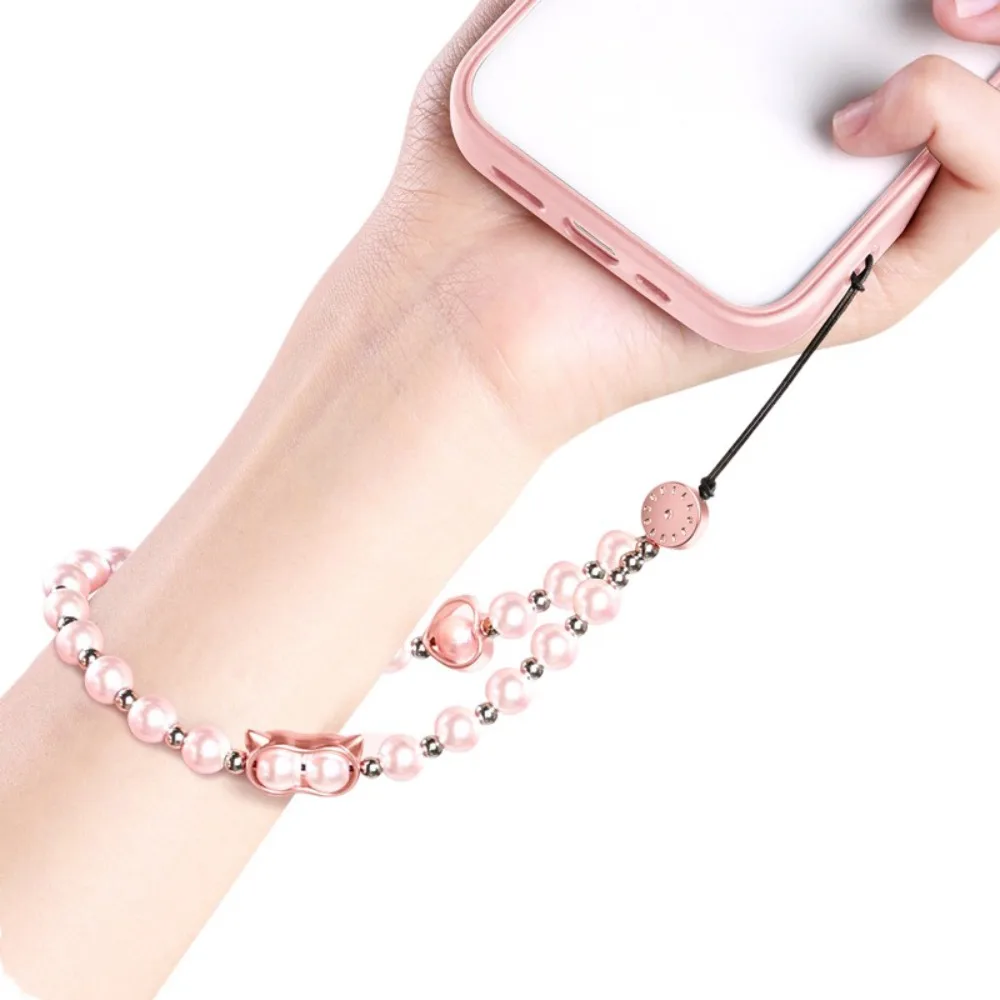 Fashion Cat Eye Beaded Phone Lanyard Wrist Strap Beaded Pearl Phone Chain Anti Loss Sling Colorful Cellphone Charm Bag Pendant