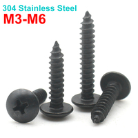 10pcs M3 M3.5 M4 M5 M6 Black Zinc Plated 304 Stainless Steel Phillips Truss Head Cross Recessed Mushroom Head Self Tapping Screw