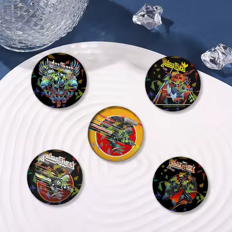 Band J-Judas Priest Funny Laser Round Brooch on Bag Clothing Accessories Badges Jewelry Pins Toys Gifts