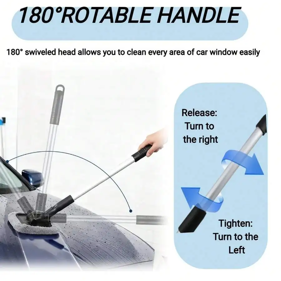 14 Pcs Car Windshield Cleaner Tool Kit With Extendable Handle, Microfiber Towel Pads, Brush, Empty Spray Bottle For Auto Glass