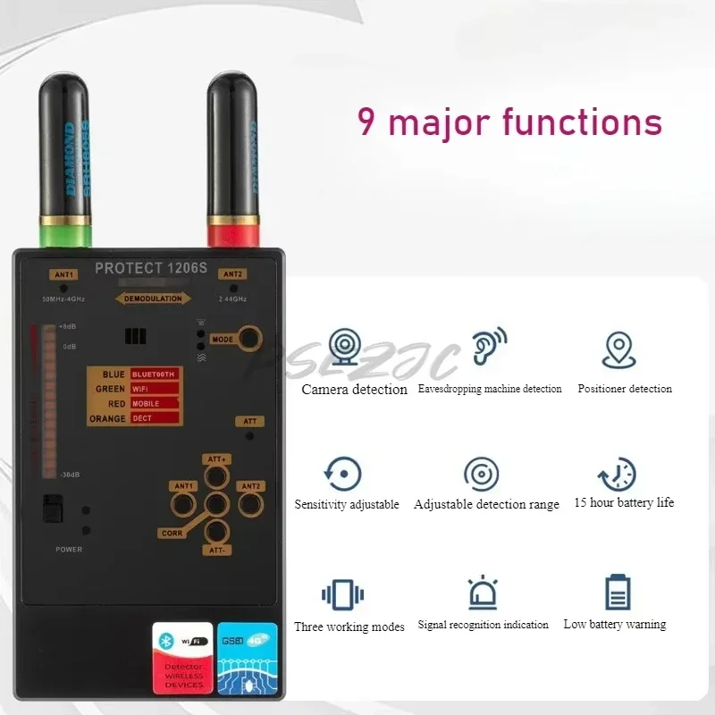 Professional Camera GPS Scanning Detector Anti Listening Spy Positioning Signal Scanning Detection Device 1206S