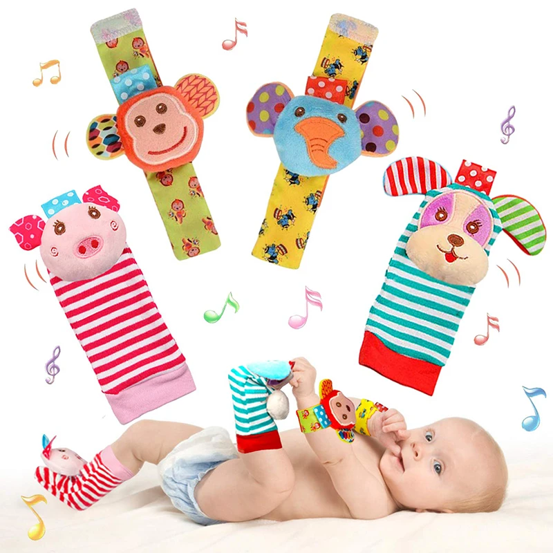 

Soft Baby Rattle Toys Wrist Foot Sock Hand Arm Leg Ankle Handheld Rattles for Infants Sensory Plush Animal Toys for Newborn Gift