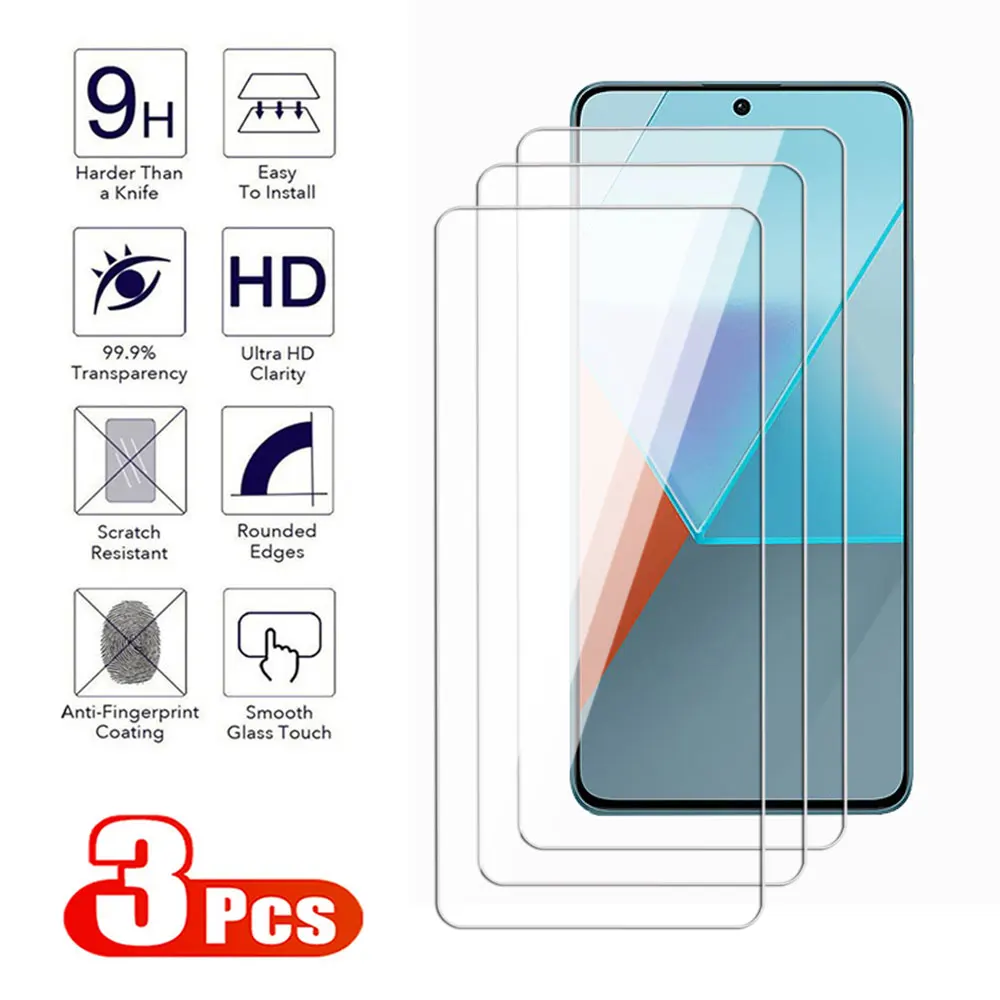 3Pcs Tempered Glass For Xiaomi Redmi Note 13 12 Pro Plus 4G 5G Full Cover Screen Protector 12C 13C 12T 12S Protective glass Film