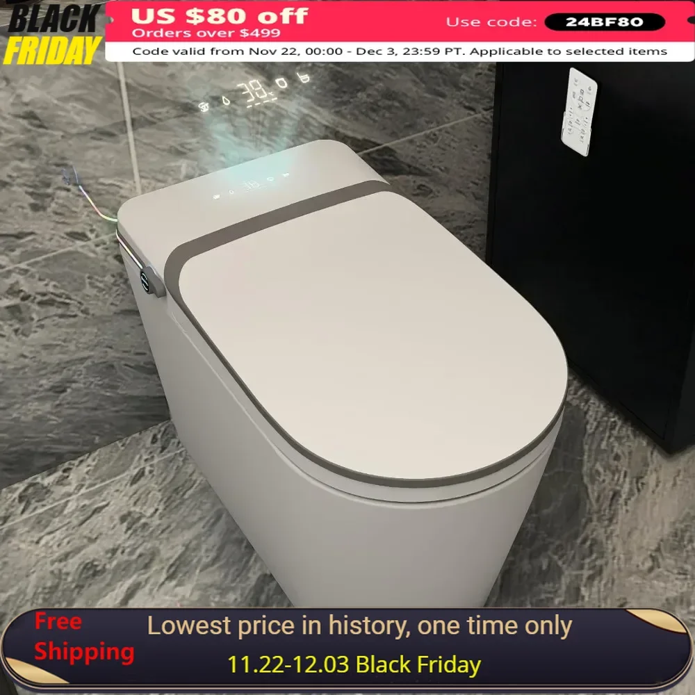 

Bidet Toilet with Bidet Built in, Auto Open/Close, Heated Seat, Automatic Flush Bidet Toilet, Warm Water, Smart Toilet