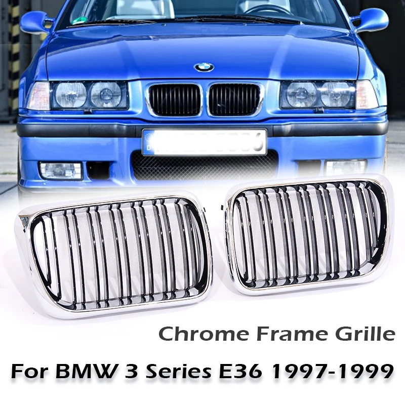 

Chrome Silver Grille Kidney Grill For BMW 3 Series E36 Coupe Sedan M3 Facelift LCI 1997 1998 1999 M Performance 316 318 320 325