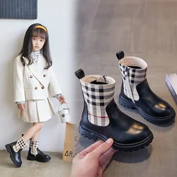 Children New Fashion British Style Martine Boots Girls Side Zipper Slip on Boots Soft Sole Non Slip Comfort Shoes High Top Shoes