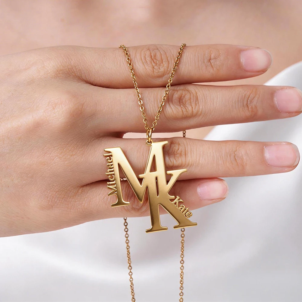 Colliers personnalisés avec deux initiales pour femmes et hommes, collier personnalisé en acier inoxydable, pendentif personnalisé, bijoux à chaîne