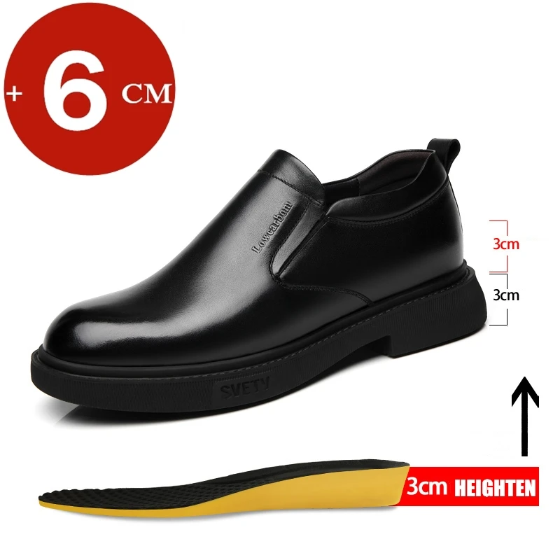 Mens Leather Shoes Height Elevator Shoes For Men Luxury Dress Shoes Slip On Business Comfortable Increase 6-8cm Wedding Shoes