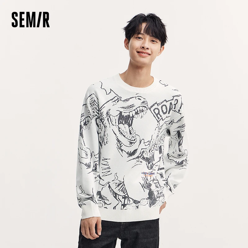 Semir Sweater Men 2024 Autumn New Trendy Cartoon Jacquard Knitted Sweater Fashion Niche Personality Pullover Sweater