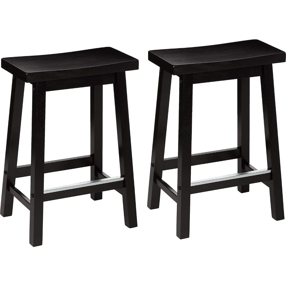 Asiento de madera maciza para mostrador de cocina, taburete de 24 pulgadas de altura, color negro, Juego de 2