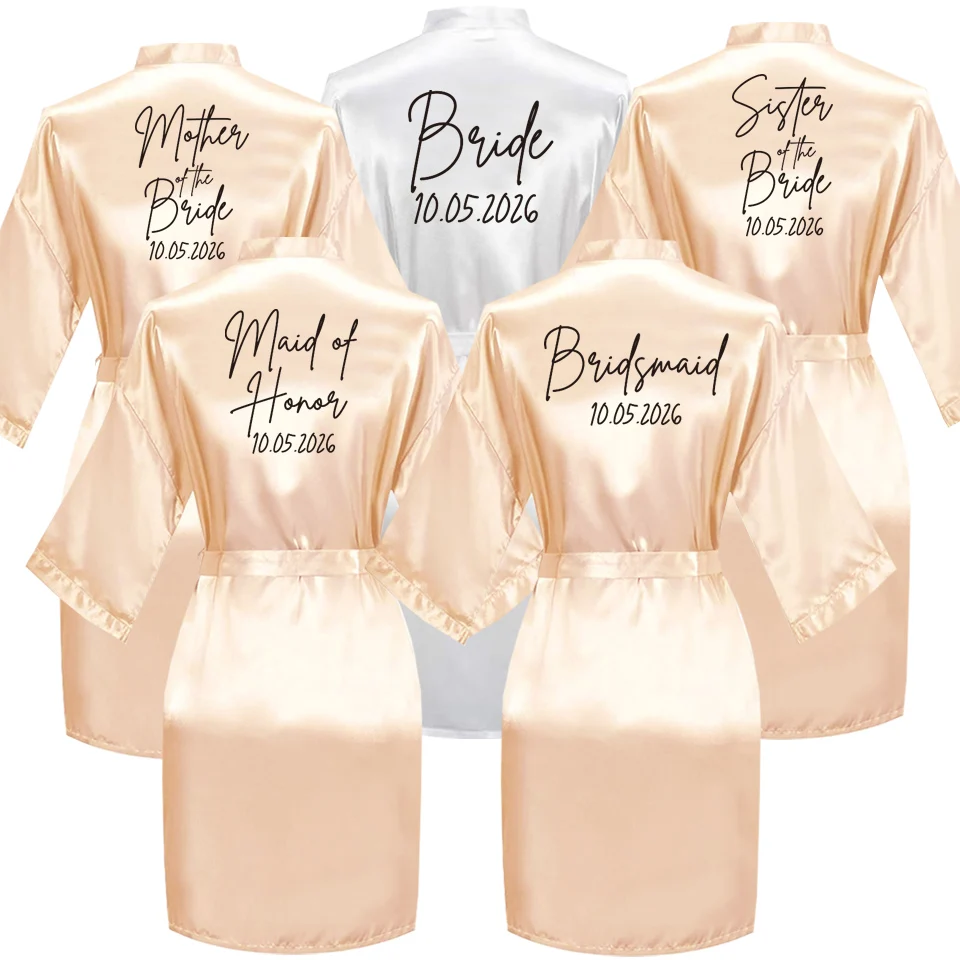 

Personalized Wedding Date Bridal Robe White Elegant Bride Bathrobe Gown Just Bridal Nightgown for Brides