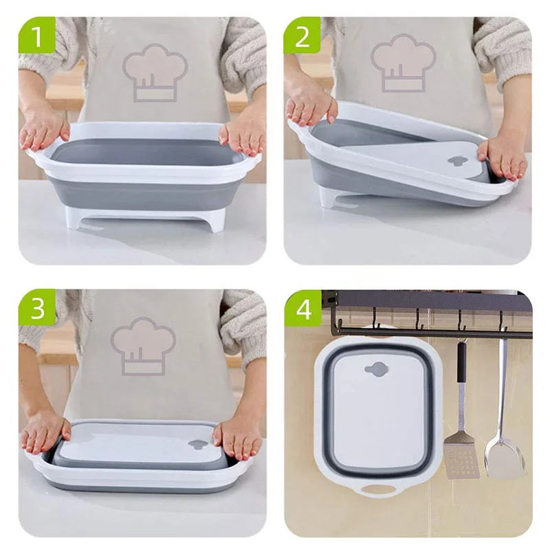 Multifunction Collapsible Cutting Board Dish Tub 3 In1 Folding Sink Drain Basket Outdoor Camp Portable Basins Draining Basket