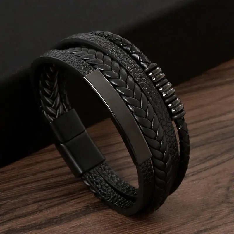 Luxury Multilayer Leather Bracelets for Men 19/21/23cm Braided Punk Rock Bracelet & Bangles Charm Jewelry Gifts