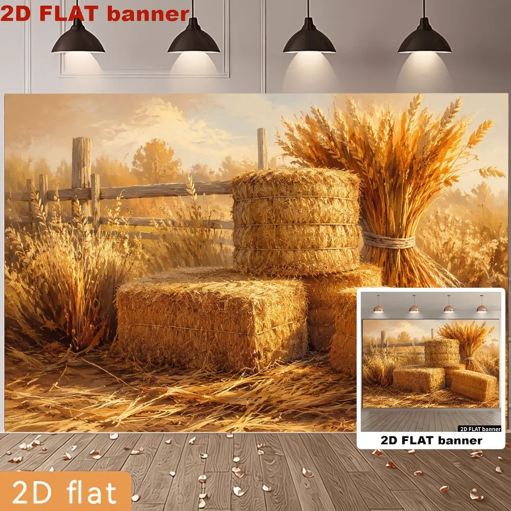Rustic Farmhouse Autumn Harvest Wall Tapestry Mural Backdrop Decoration Boho Chic Hay Bale Background Decor