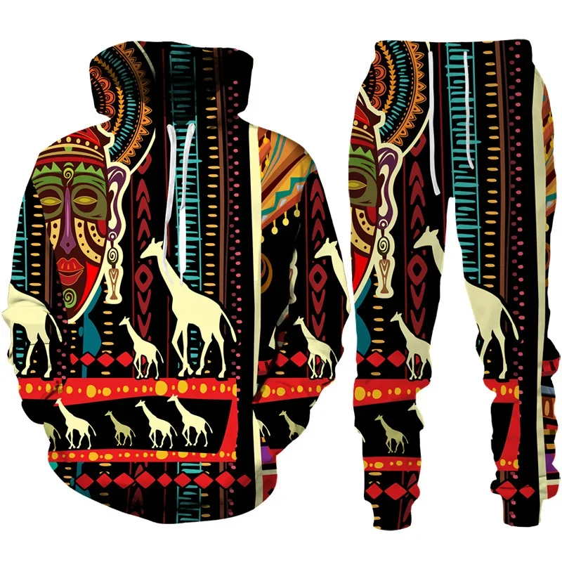 Retro African 3D Print Hoodie/Pants/Suit Ethnic Style Clothes Men/Women Tracksuit Sportswear Set Long Sleeve High-quality Casual