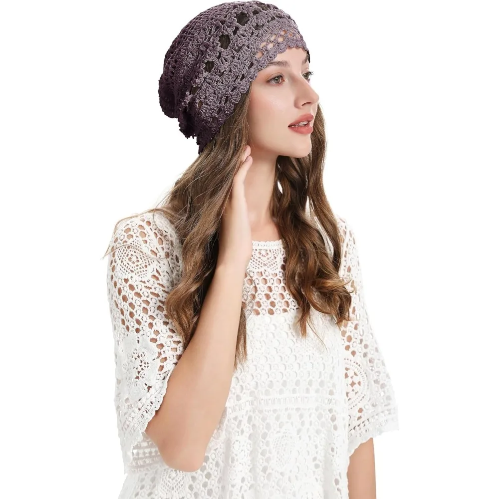 

Women Summer Crochet Slouchy Beanie Hat Handmade Knit Skull Cap
