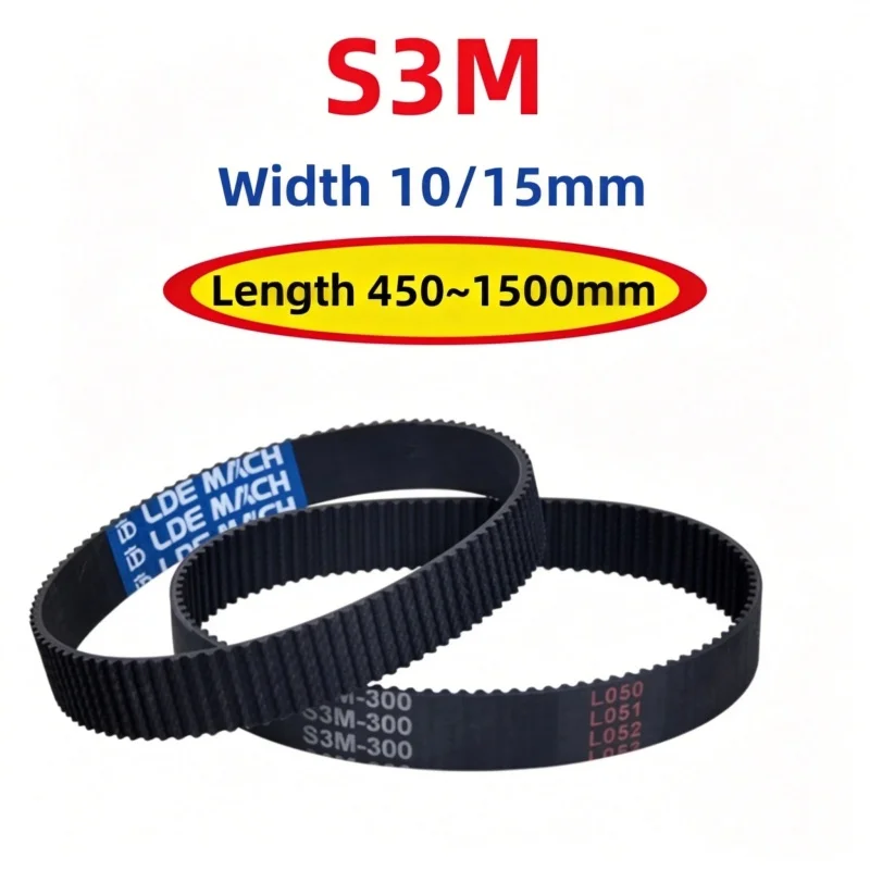 S3M Black Rubber Closed Loop Timing Belt Length 450~1500mm Width 10/15mm 3D Printer Conveyor Belts Pitch 3mm