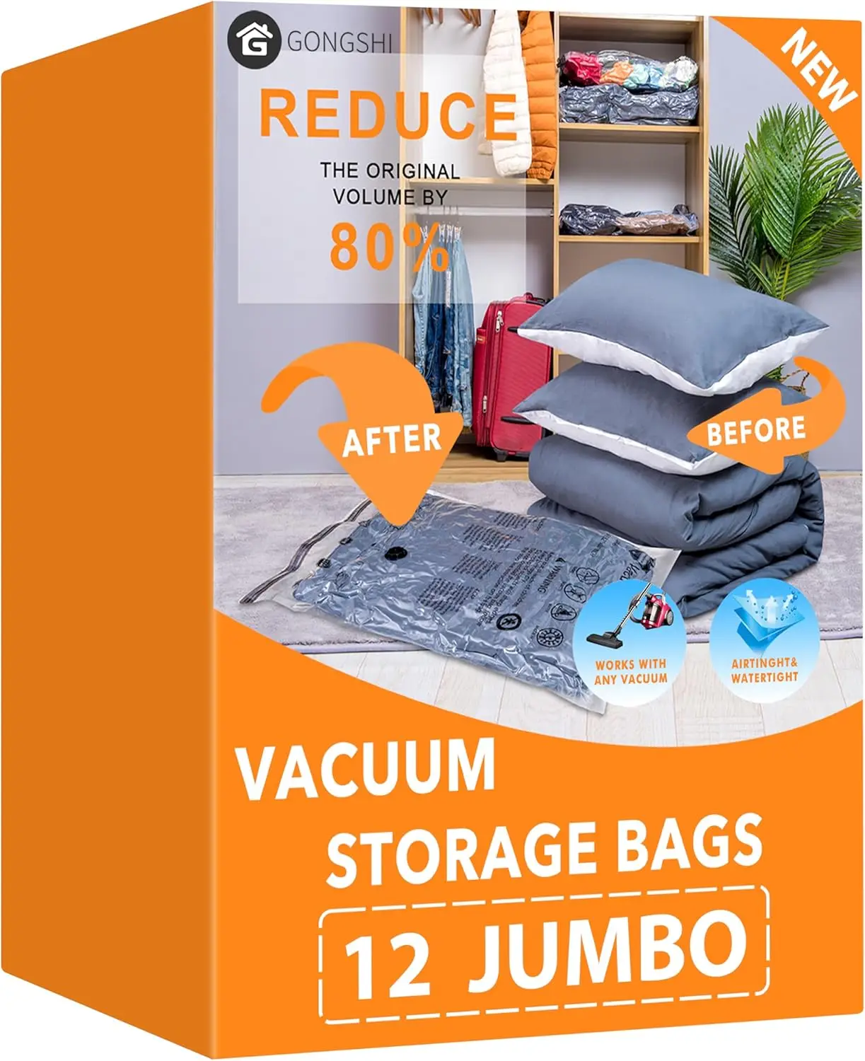 

Storage Bags Jumbo (12 x Jumbo),Plastic Packaging Bags,Space Saver Sealer Compression Bags for Blankets, Comforters, Pillows