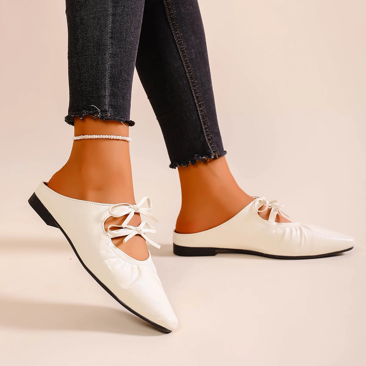 حذاء نسائي مريح متعدد الاستخدامات بفيونكة مدببة وقدم واحدة نصف قابل للانزلاق #6