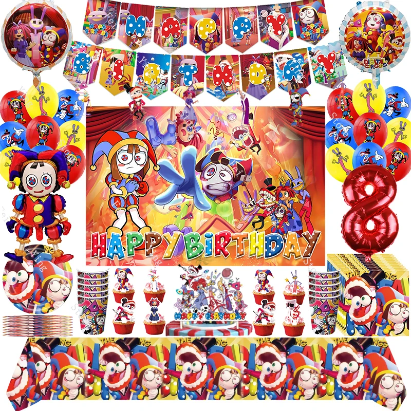 Удивительные цифровые цирковые украшения для дня рождения, одноразовая посуда, принадлежности, баннер, топпер для торта, воздушные шары, украшение на день рождения