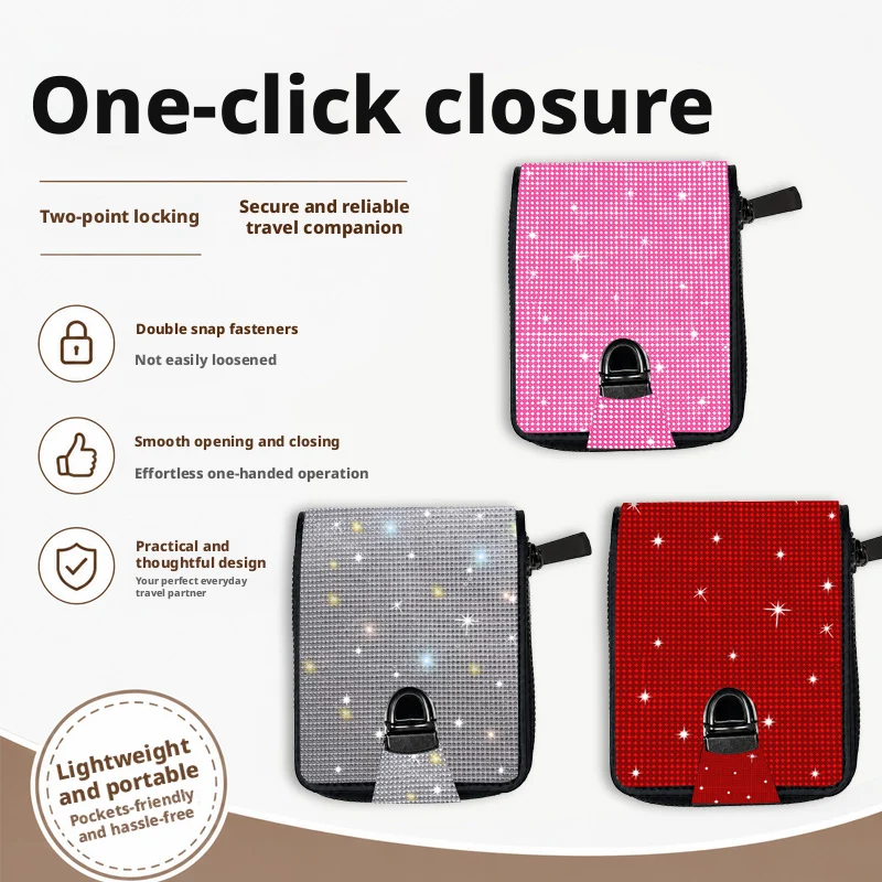 Women's Bling Diamond Wallet, Shiny Zipper Purse for Keys, Cards & Coins