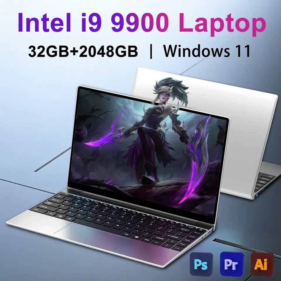 New Ultra Slim 14.1 Inch Laptop Intel Core I9-9900 32GB RAM 2TB SSD for Gaming Office Study Windows 11 pro FHD 1920*1080
