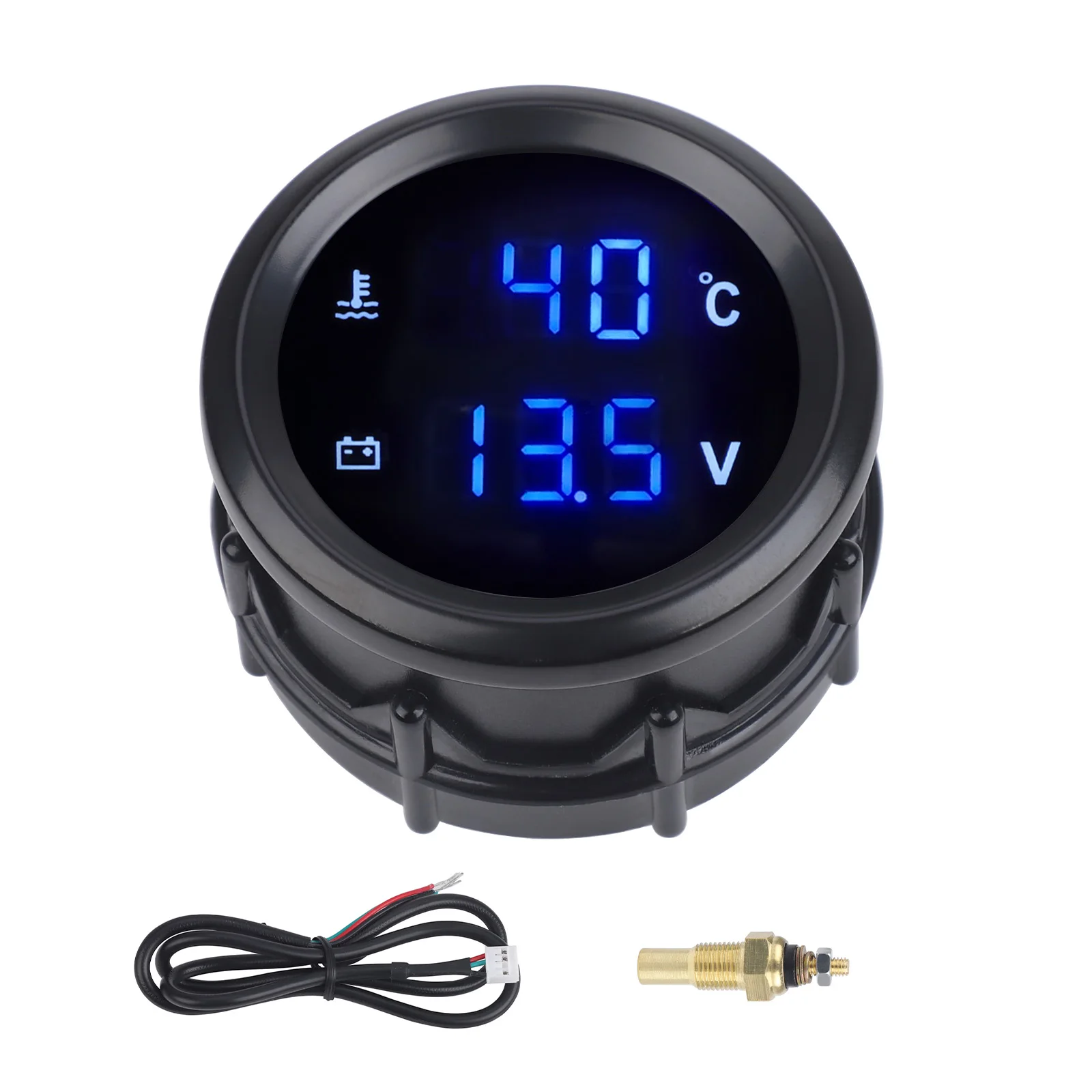 CNSPEED 2' 52mm 2 in 1 Car Digital Water Temp Gauge＆Voltmeter 12V/24V Tachometer Car Oil Pressure Gauge with Temp Sensor 1/8NPT