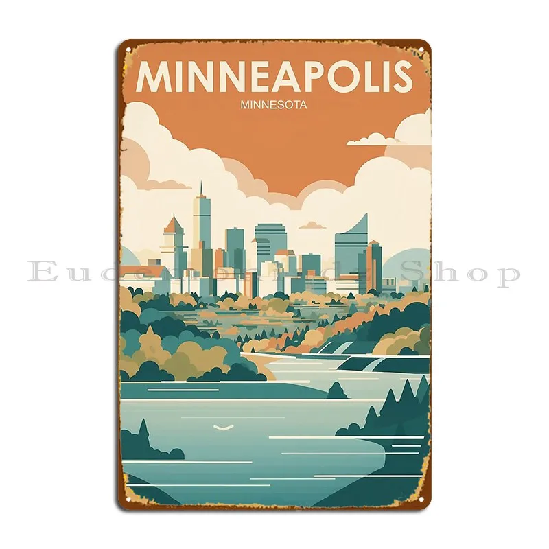 Minneapolis Traditional Travel Poster Metal Sign Cinema Funny Wall Decor Printed Wall Decor Tin Sign Poster