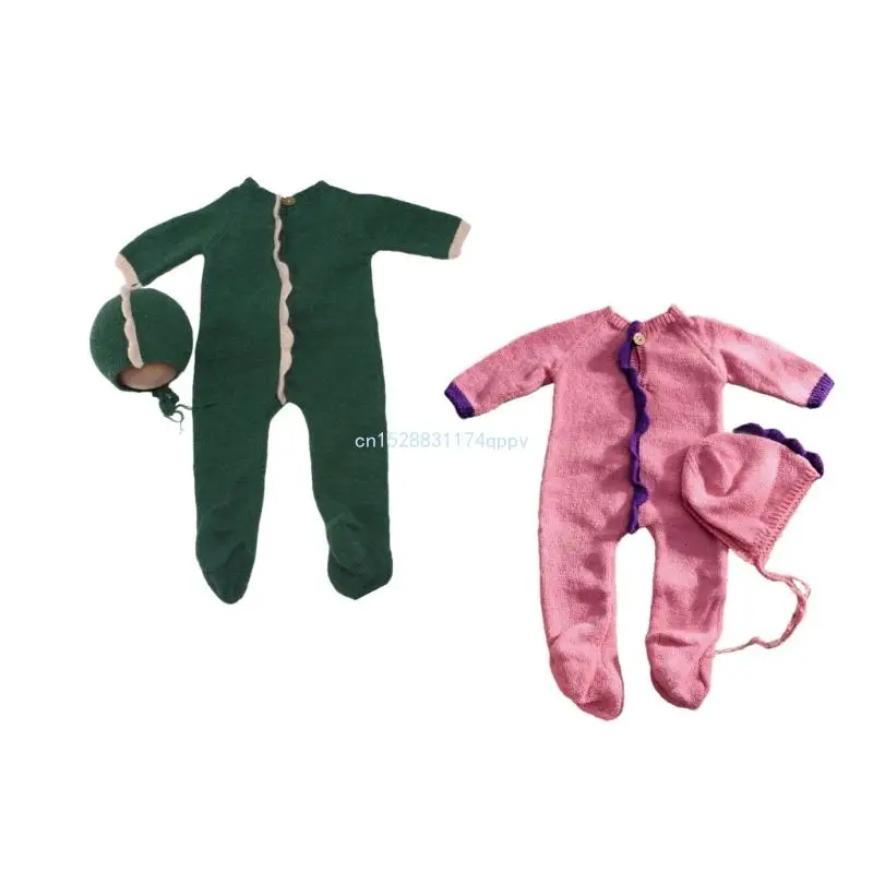 

Lovely Dinosaur Themed Knitted Photo Costume for Newborns, Soft and Breathable Romper Long Sleeve with Matching Hat Dropship