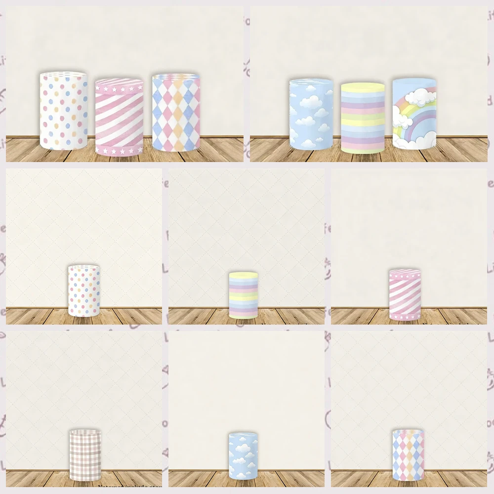 Gender Reveal Theme Blue and Pink Background Customized Baby Shower Outdoor Party Decoration Cylinder Cover Cake Stand Base Prop