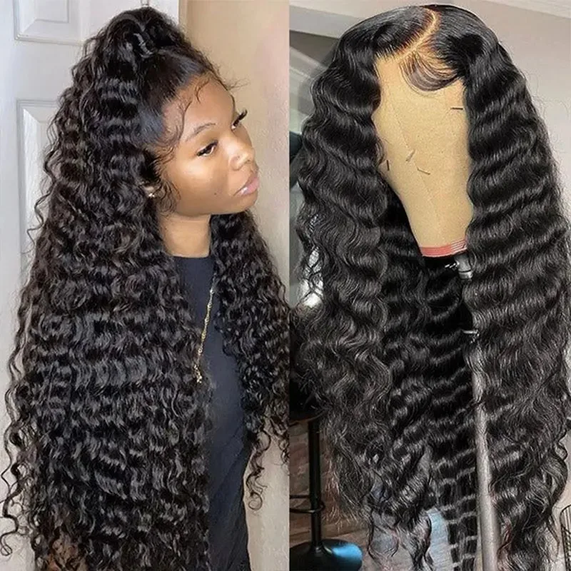 Perruque Lace Front Wig Deep Wave Naturelle, Cheveux Humains, 13x4, 30 Pouces, Transparent HD, pour Femme