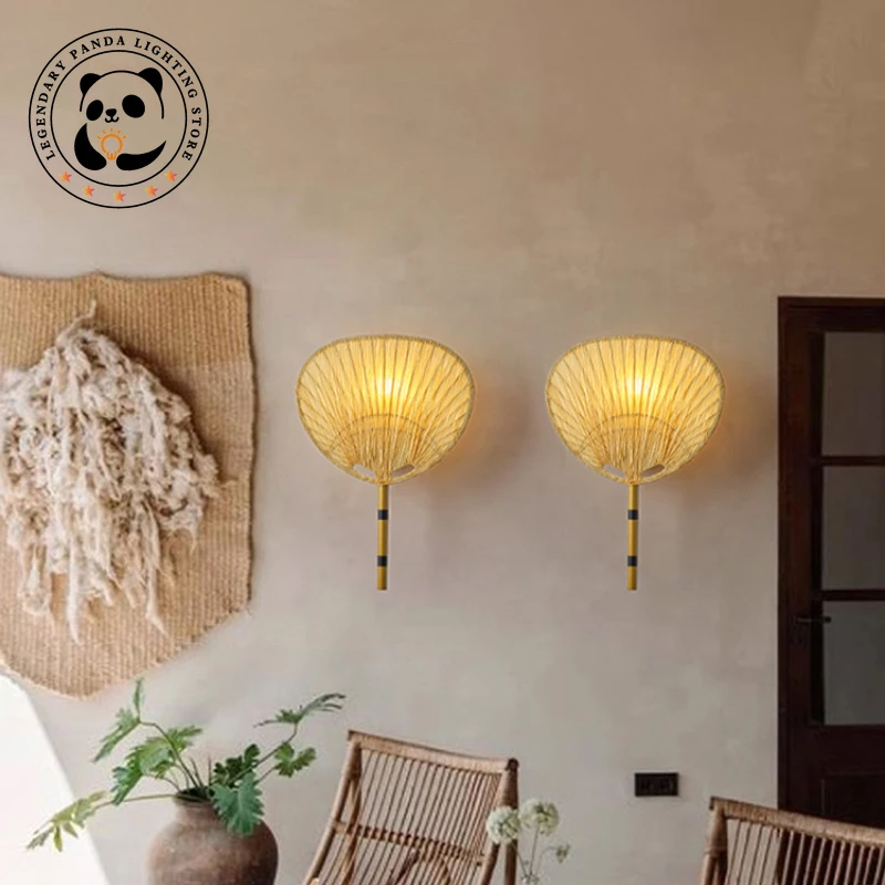 Japanese Vintage Wall Lamps Art Creative Wabi-Sabi Fan Sconce Parlor Bedroom Bedside Study Teahouse Restaurant LED Light Fixture