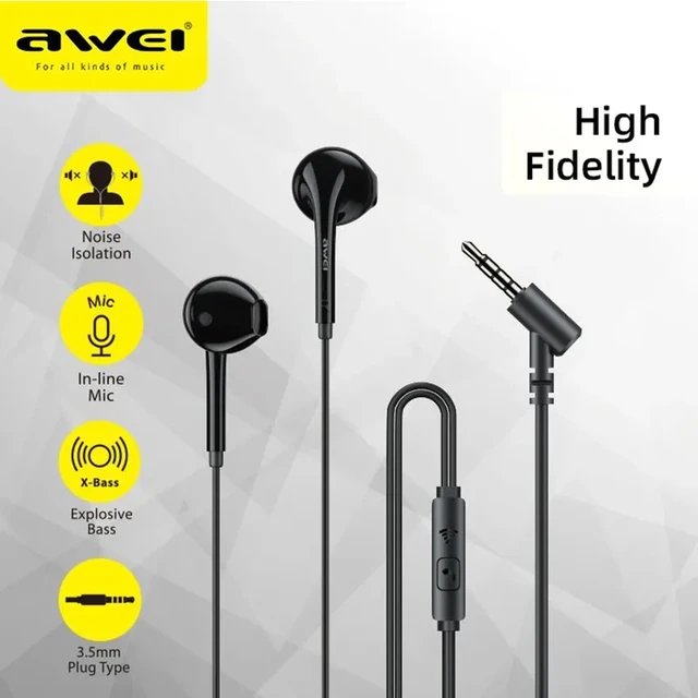 Awei PC 7 3.5mm Wired Headphones In Ear Headset Wired Earphones with Mic Bass Stereo Earbuds Sports In line Control For Phones AliExpress 44