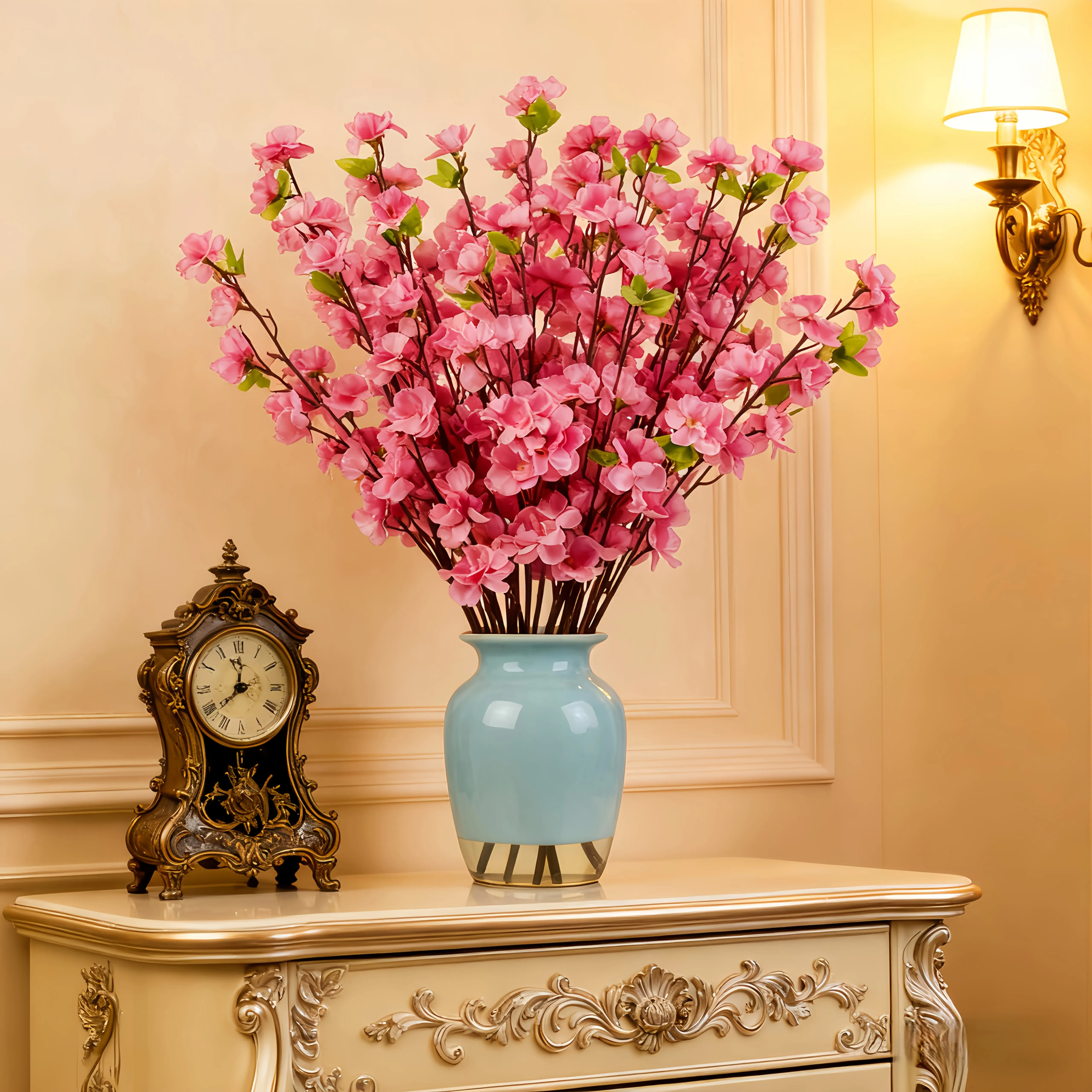 Large Size Peach Blossom Bouquet - Everlasting Beautiful Pink Symbolizing Good Luck And Beauty Easy Care Long-lasting Color Clea