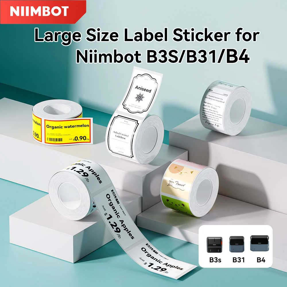 

Thermal Adhesive Label for NiiMbot /B3S/B31/B4 Large Size 60-70mm Width Label Business Barcode Sticker Paper