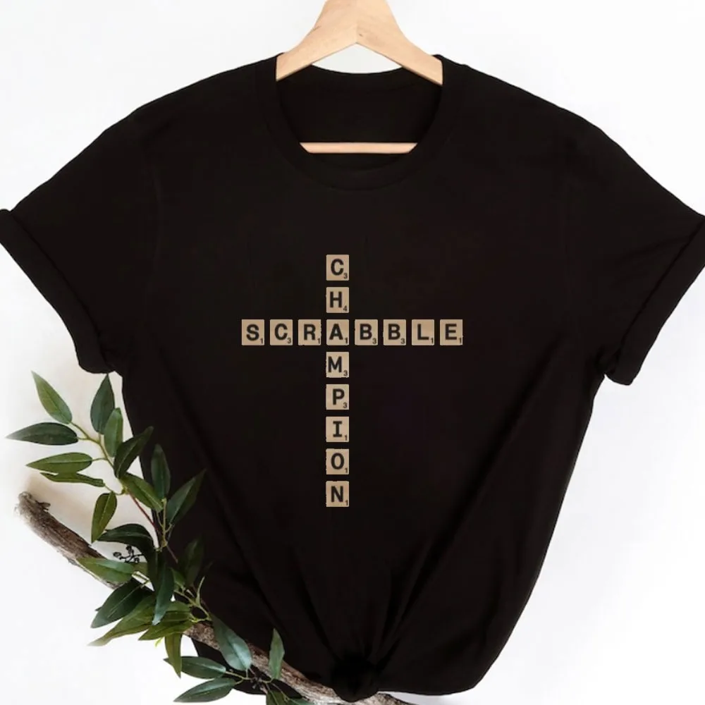 Scrabble Champion Cool Humor Unisex Cotton TShirt Funny Letter Game Nerd Geek Player Pride Shirt Best Souvenir Short-Sleeve Tee