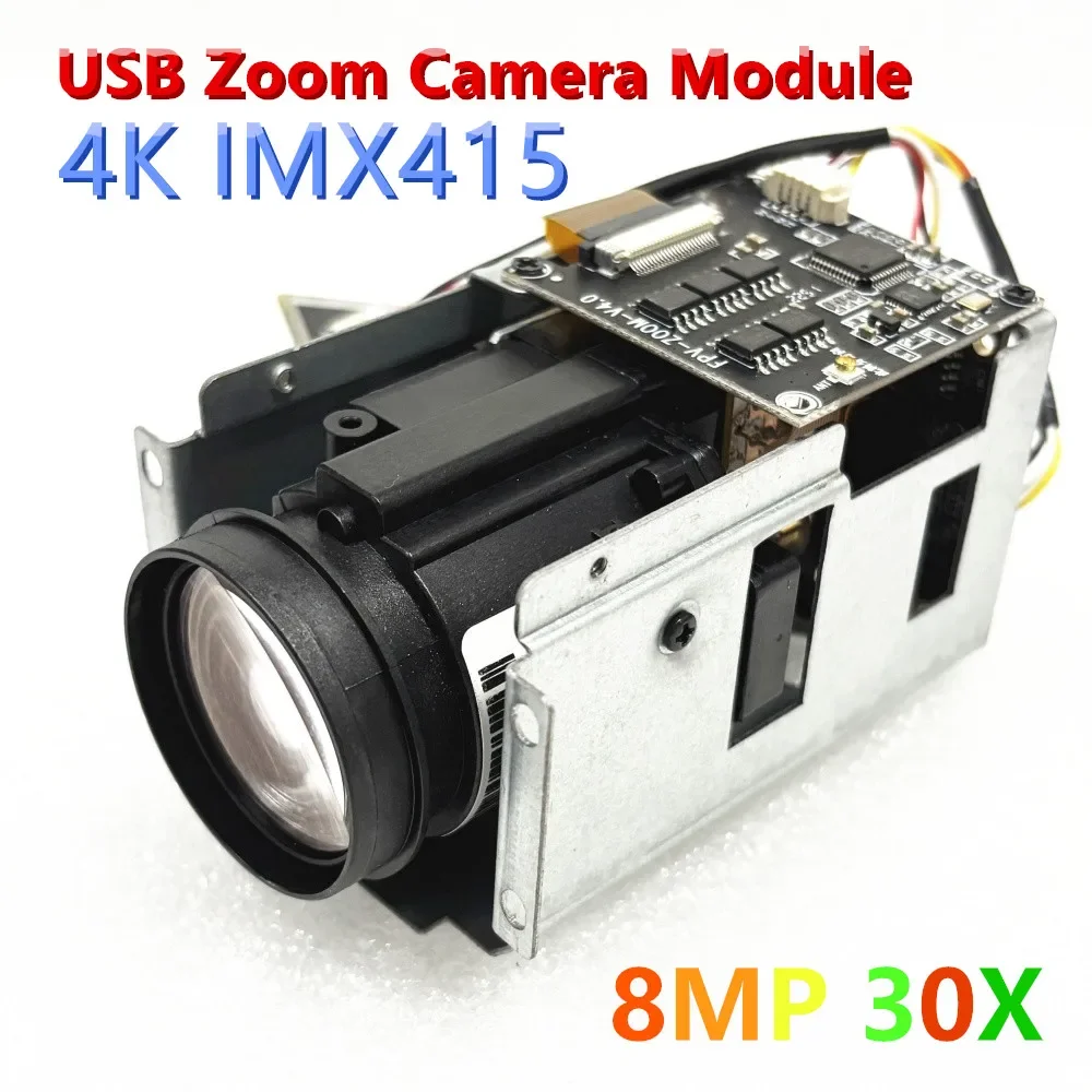 4K 8MP USB Zoom Camera Module 30x Optical Lens HD IMX415 CMOS Auto Focus Protocol Video Conference Industrial Use Block Remote